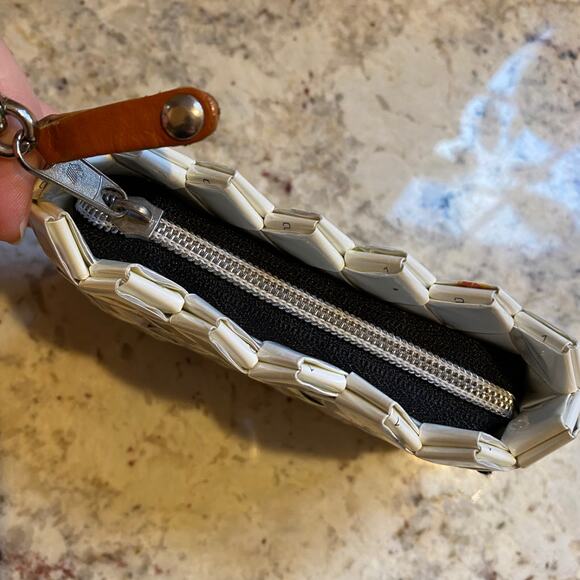 Nahui Ollin Handcrafted Newspaper Wrapper Wristlet with Leather Strap - Picture 3 of 10